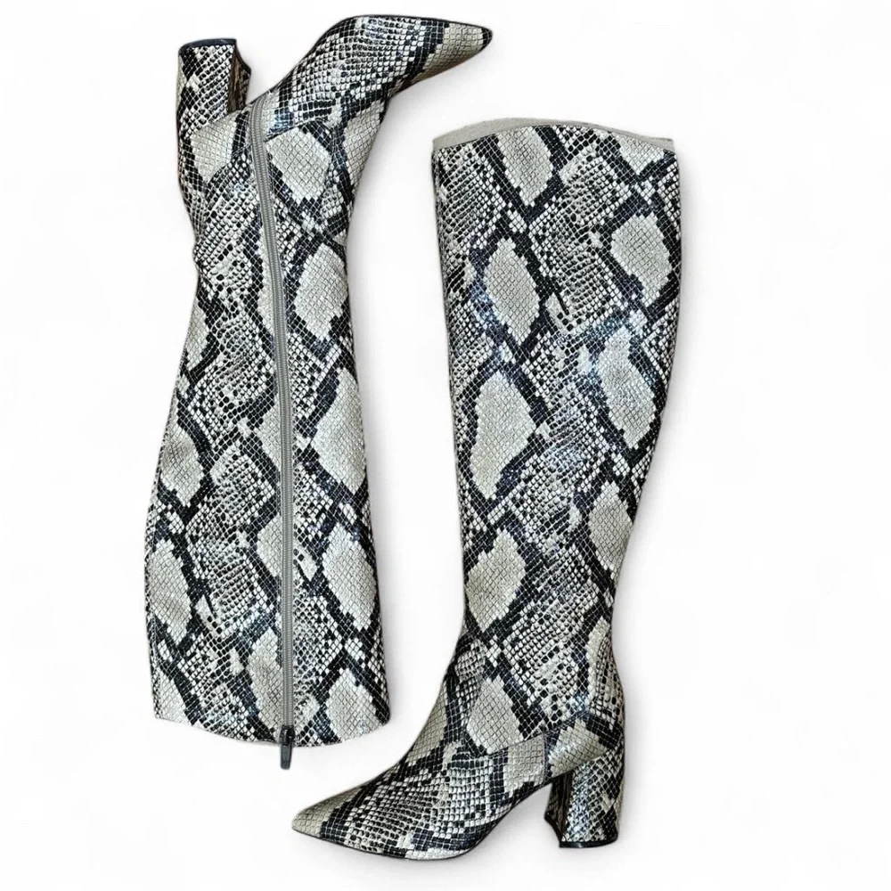 Marc Fisher Black and White Snakeskin Boots - Picture 1 of 5